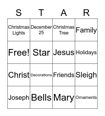 Christmas  Bingo Card