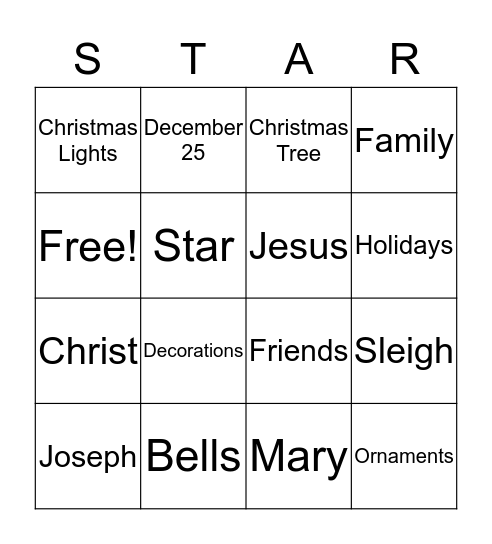 Christmas  Bingo Card