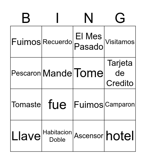 El Preterito / Vamos de Vacaciones  Bingo Card