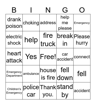 Emergency Bingo Card
