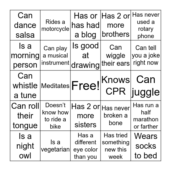 Mingle Bingo Card