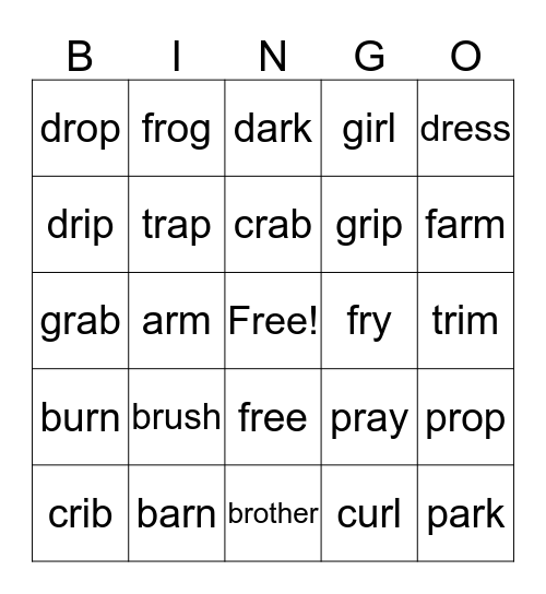 R Clusters Bingo Card
