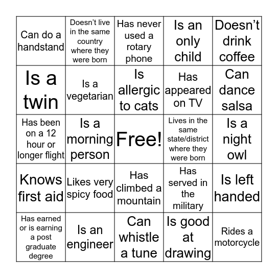 Mingle Bingo Card