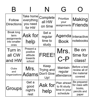 MOVING UP TO MIDDLE SCHOOL!! Bingo Card