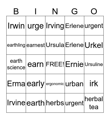 ER - Initial Position Bingo Card