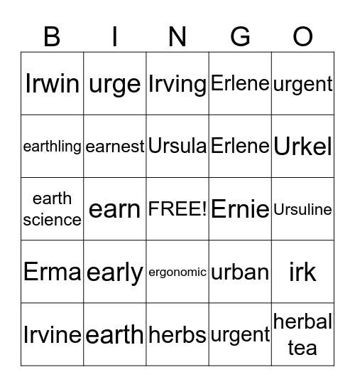 ER - Initial Position Bingo Card