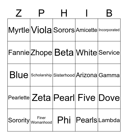 Zeta Bingo Card