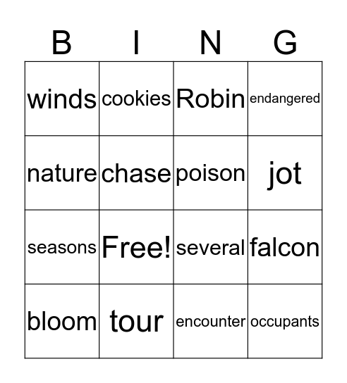 Wild Things in the Park Bingo Card