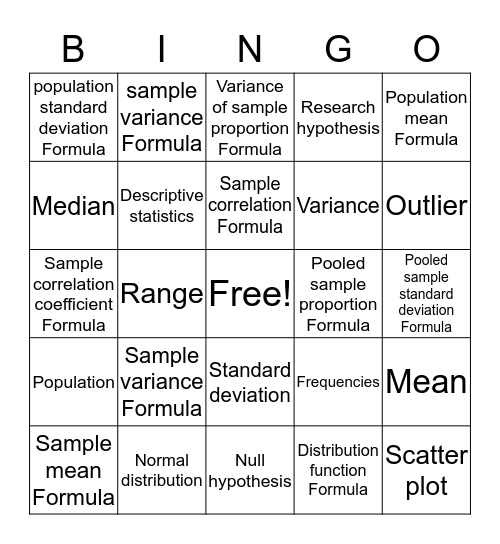 Statistical Bingo Card