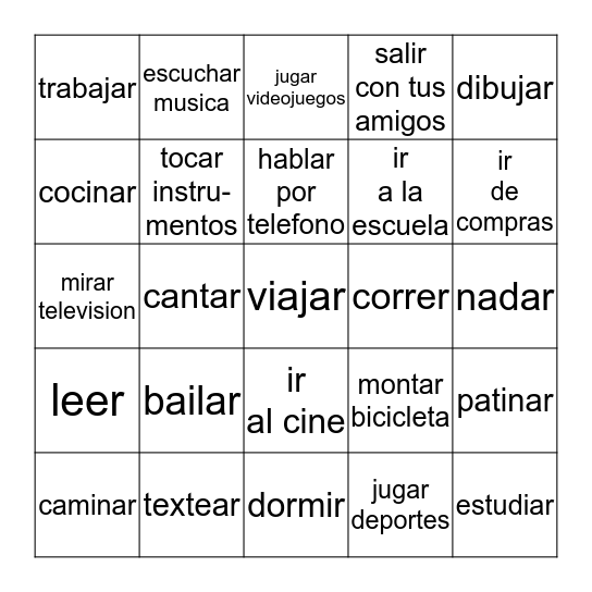 ¿Te gusta _______? Bingo Card