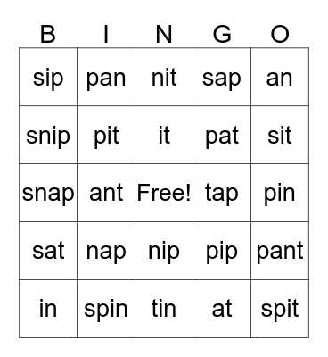 Jolly Phonics 1 Bingo Card