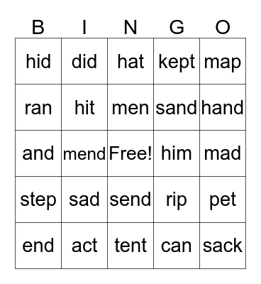 Jolly Phonics 2 Bingo Card