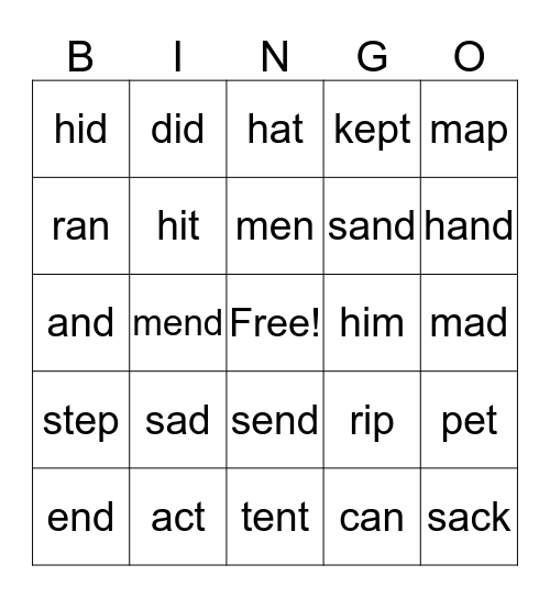 Jolly Phonics 2 Bingo Card