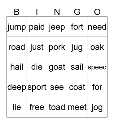 Jolly Phonics 4 Bingo Card