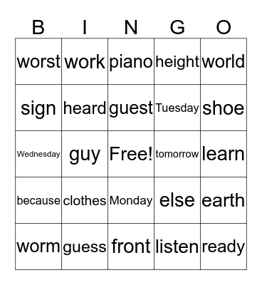 Untitled Bingo Card