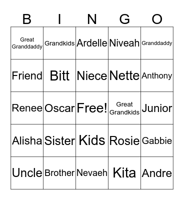 Nette's Family Bingo Cards Bingo Card