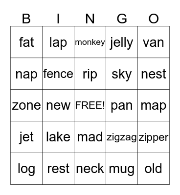 Fun Fun Phonics Bingo Card