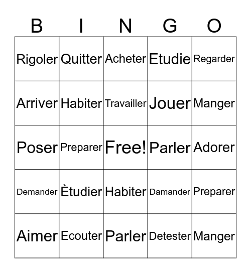 French Bingo Card