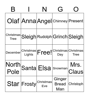 Merry Christmas Bingo Card