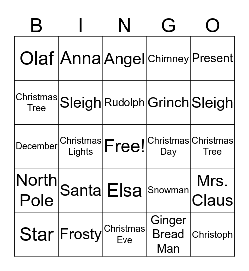 Merry Christmas Bingo Card