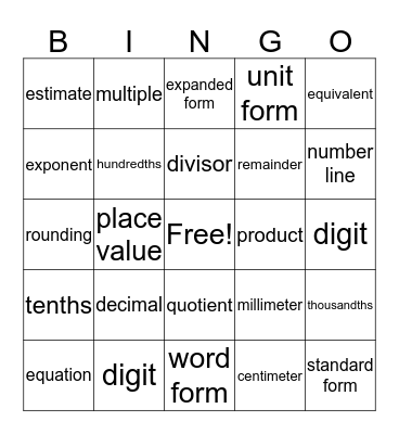 Math Bingo! Bingo Card