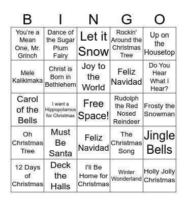 Christmas Carol Bingo Card