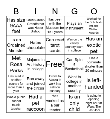 Fun Fact Bingo Card