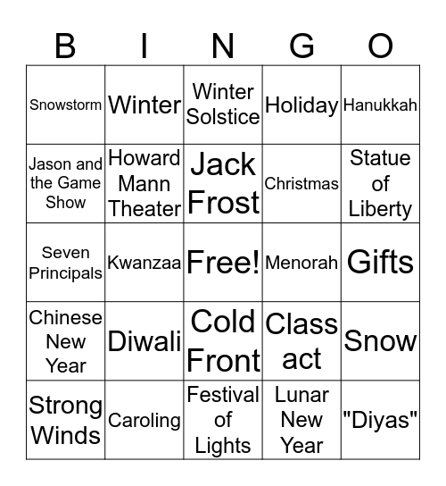 Winter Fun Bingo Card