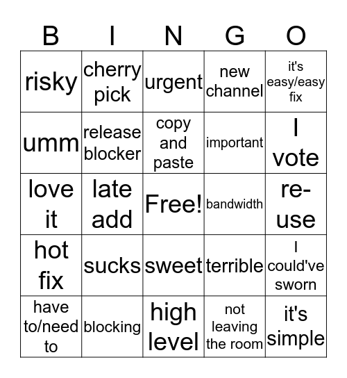 Jollies Bingo Card