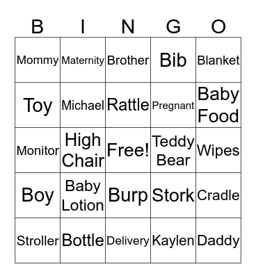 Gruver Baby Bingo Card