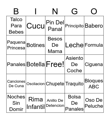 Baby Shower Bingo en espanol Bingo Card