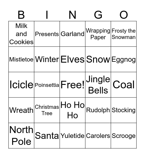 TCT Christmas Bingo Card