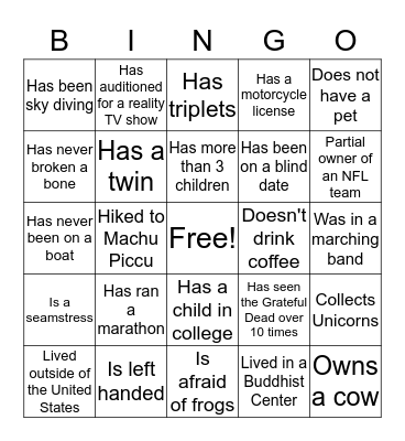 FIND SOMEONE WHO... Bingo Card