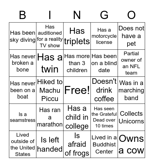 FIND SOMEONE WHO... Bingo Card