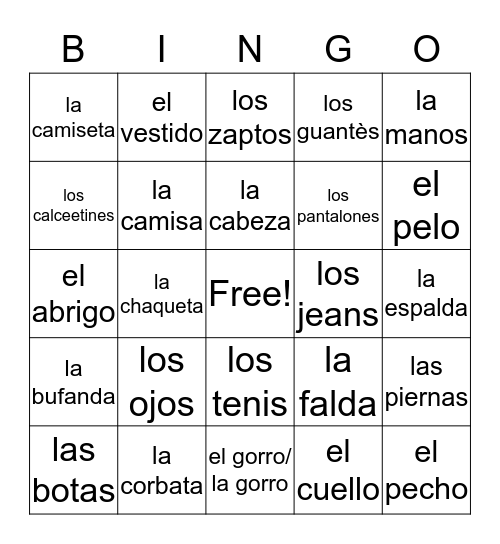 LA Ropa y Cuerpo  Bingo Card