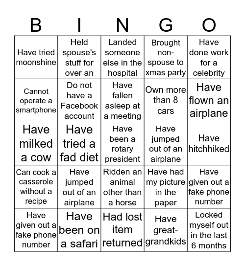 Rotary Christmas Party Bingo Card