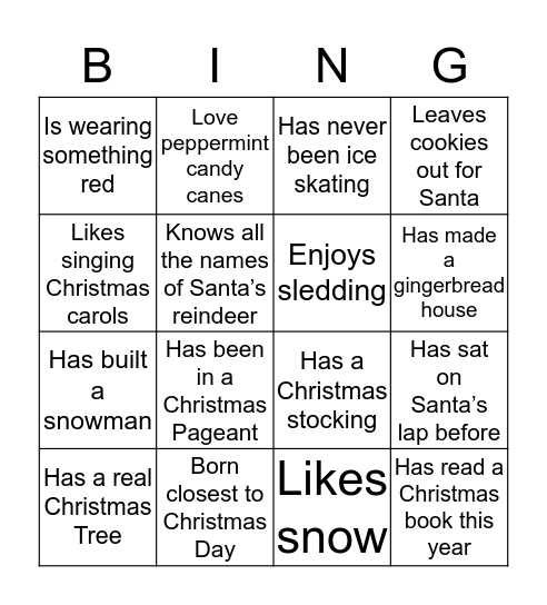 HUMAN CHRISTMAS BINGO  Bingo Card