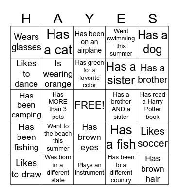 Getting to Know Us Bingo Card