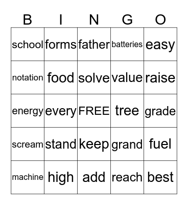 SPELLING BINGO Card