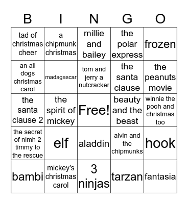 christmas movies bingo Card