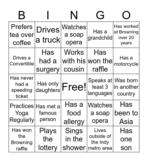 Browning Bingo Card