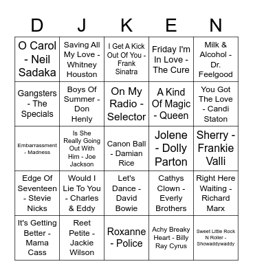 ROCK 'N' ROLL BINGO GAME Bingo Card
