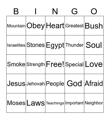 10 Commandments Bingo Card