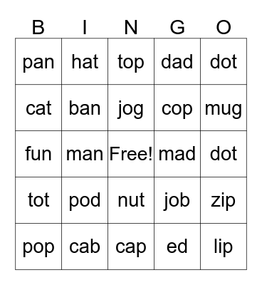 kindergarten word bingo Card