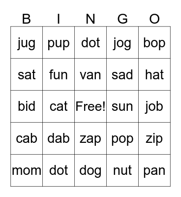 kindergarten word bingo Card
