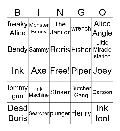 Bendy and the ink machine Bingo Card