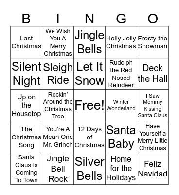 Holiday Music Bingo Card