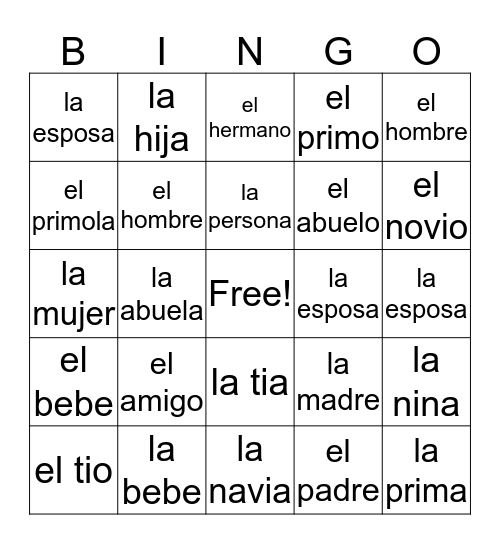 Emma B. Bingo Card