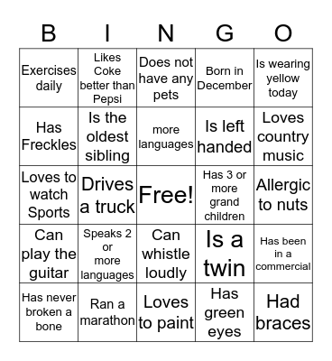 Get to know your Neighbor!  Bingo Card