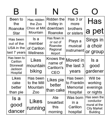 Orientation Bingo Card